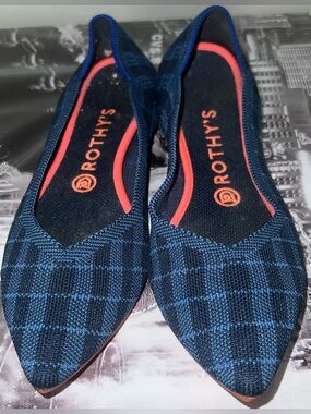 RETIRED Rothy’s Indigo Blue Gingham Plaid Points Size 9